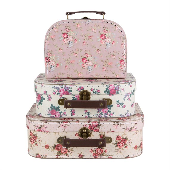 Vintage Rose Suitcases - Set of 3