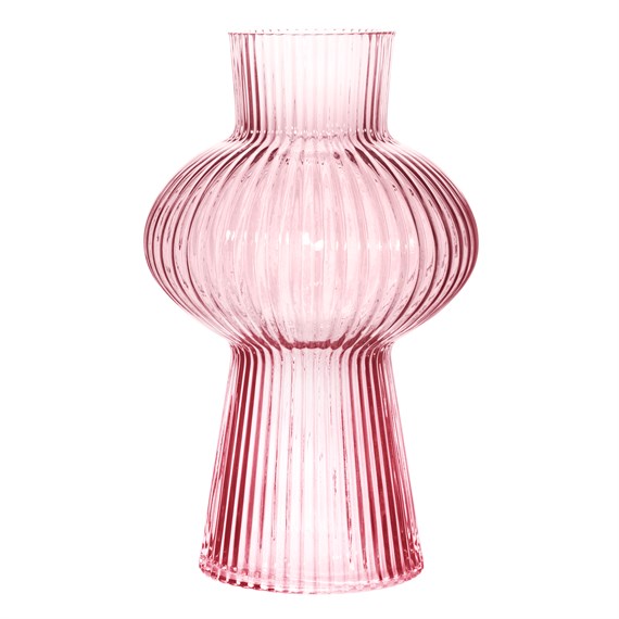 Shapely Fluted Glass Vase Pink